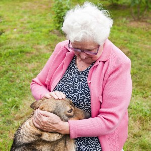 Old woman with a dog